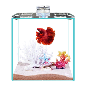 New Arrival Desktop Ultra Clear Crystal Rectangle Mini <b>Micro</b> Betta Fish Tank Aquarium Rimless Crystal Lid <b>LED</b> <b>Light</b> 360 Display - Product Image 1