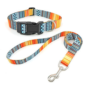 Fashion Print Dog <b>Collar</b> and Leash Set Adjustable Buckle Colorful Pattern for Dogs - Product Image 1