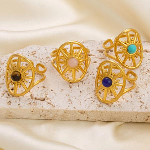 Anillo de Acero Inoxidable Abierto con Bisel de Estrella de Ocho Puntas Retro Europeo-Americano, con Piedra Natural, Joyería de Moda Unisex, Regalo - Product Image 3