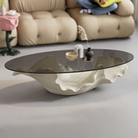 Moderner Luxus-Couchtisch in Blattform, Kreatives Fiberglas-Blattdesign, Runder Glastisch als Mittelpunkt für Hotel und Villa