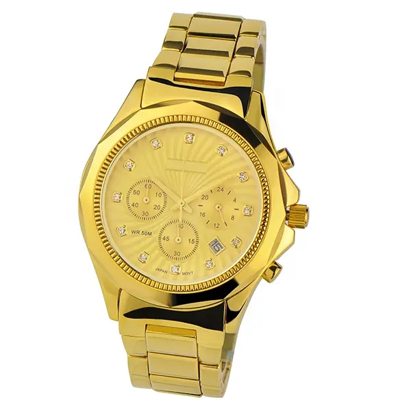 Gold tungsten steel chronograph watch quartz wrist watches for men