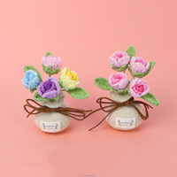 Dekorasi Rumah Bunga Mawar Buatan Pot Bunga Rajutan Tangan Crochet Bubble Rose Pot Plant untuk Tampilan Bunga yang Indah