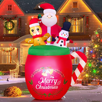 1,8m Aufblasbarer Weihnachtsbecher mit Weihnachtsmann, Lebkuchenmann und Schneemann, LED-Beleuchtung, Weihnachtsdekoration für Garten, Rasen, Haus und Außenbereich