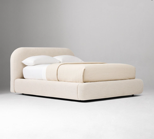 FERLY Minimalist Curved Edge Boucle <strong>Bed</strong> Cream Fabric Upholstered King <strong>Bed</strong> <strong>Frame</strong> with <strong>Low</strong> Profile for Hospitality Use - Product Image 2