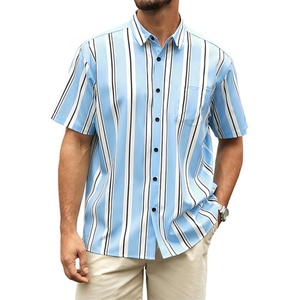 Camisas Hawaianas de Verano para Hombre, con Cuello Mao, Manga Corta, a Rayas, Transpirables, con Logotipo Personalizado ODM - Product Image 1