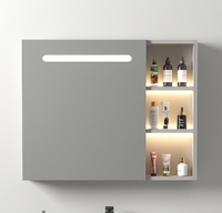 Meuble de salle de bain en PVC de luxe moderne pour hôtel, 60 cm, avec miroir LED, vasque en céramique et comptoir, résistant à l'eau, à fixation murale