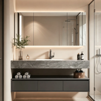Kabinet Kamar Mandi Gantung, Badan Kabinet Kayu Solid, Meja Keramik Sintered, Wastafel Keramik Terintegrasi, Perabot Kamar Mandi Hotel