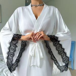 Nouvelle Robe de Chambre en Satin de Haute Qualité, Couleur Unie, avec Dentelle, Vente en Gros pour Femme - Product Image 3