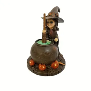 Estatua de bruja de Halloween de buena calidad, olla mágica, poción de elaboración de cerveza y adorno de bruja de resina de calabaza, decoración interior y exterior - Product Image 4