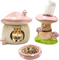 Tempat Persembunyian Hamster Keramik Bentuk Jamur, Botol Air dengan Dudukan, Mangkuk Makanan, Aksesoris Hamster