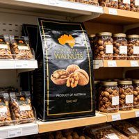 Sac de stockage pour noix, fermeture hermétique, emballage durable en BOPP laminé, imprimé sur mesure pour le marché australien, résistant à l'humidité, 10 kg