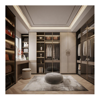Armoire de chambre intégrée haut de gamme avec cadre noir personnalisé, éclairage LED, portes coulissantes et coiffeuse intégrée