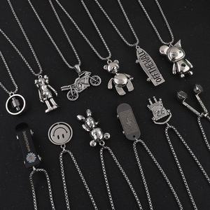 Collana con ciondolo Hip-Hop da uomo in acciaio inossidabile semplice catena di lana accessori di nicchia alla moda per uomo - Product Image 2