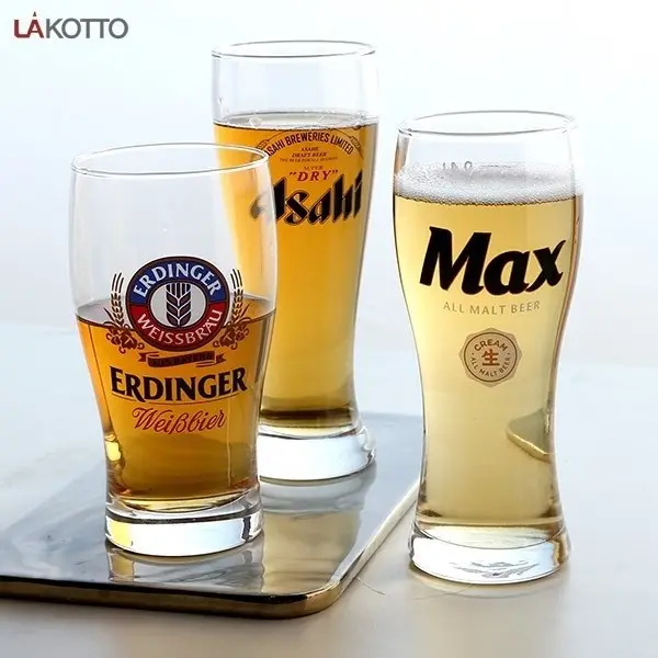 Taza enfriadora de cerveza de 560ml, taza de cerveza de vidrio transparente moderna con estampado personalizado alemán