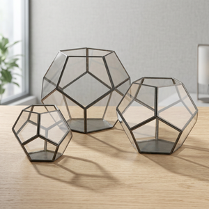 Geometric shape Set of <b>Glass</b> And Black Boxes In Black Antique Finish - Product Image 3