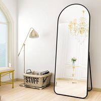 Grand Miroir de Dressing Doré et Noir, Design Ovale Moderne et Glamour, Arqué, à Poser au Sol, à Fixer au Mur ou Autoportant, Corps Entier