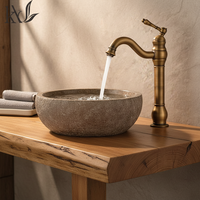 Robinet de lavabo commercial H59 en laiton, finition brossée antique, mitigeur monocommande pour projets hôteliers et d'ingénierie
