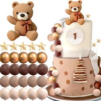 Creme-Braun-Gold Kuchendekorations-Set Teddybär Stern Ball Topper Wimpelkette Baby-Shower Geburtstag Party Zubehör Dekoration