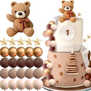 Set Decorazione Torta Crema Marrone Oro, Topper Orsetto Stella Pallina, Striscione Bandierine, Decorazioni <span class=keywords><strong>per</strong></span> Feste di Compleanno e Baby Shower - Product Image 6