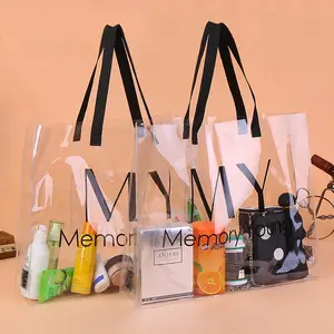 Cheap Waterproof Transparent Gift Advertising Clothing Packaging Plastic Shoulder Bag Custom Logo Pvc Clear Handbag For Shopping