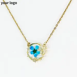 Custom Handmade Eternal Petal Necklace Dried Flower Pendant Girl Craft 18k Gold Plated Necklace