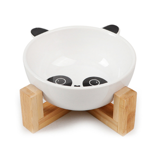 Wholesale Custom Japan Style Matted Elevated <b>Dog</b> Bowl Non slip <b>Ceramic</b> Pet Bowl with Wooden Stand - Product Image 3