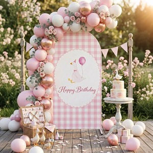 Backdrop Peri Pink Kustom untuk Dekorasi Pesta Ulang Tahun Anak, Kain Latar Belakang Elastis untuk Gapura Ulang Tahun, Cocok untuk Ulang Tahun Anak Perempuan - Product Image 3