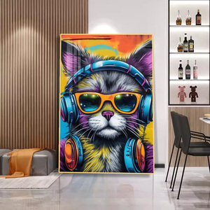 Maßgefertigte Großhandels-Comics mit Tiermotiven, Katzen und Hunden, HD-gedruckte Bilder, Heimdekoration, Kristallporzellan-Gemälde, Wandkunst mit LED - Product Image 1