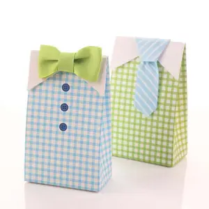 개인화 된 나비 넥타이 격자 종이 사탕 상자 창조적 인 초콜릿 가방 결혼식 축하 생일 파티 용품 호의 선물 상자