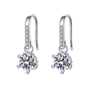 Pendientes Colgantes de Plata 925 con Diseño de Copo de Nieve, Moissanita Redonda de 6.5 mm, Joyería Brillante para Compromiso y Boda para Mujer, Regalos Festivos - Product Image 4