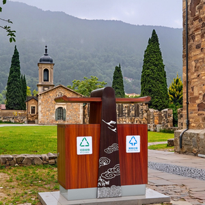 Thiết Kế Sáng Tạo Mạ Kẽm Kim Loại Đường Phố Rác Tái Chế Thùng Trung Quốc Phong Cách Gỗ Hạt Cho Ngoài Trời Chất Thải Thùng - Product Image 6