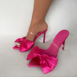 New Summer Simple Silk Bow Stiletto Mule Women's Sneakers Sexy Pointed Toe Messenger Bag Women's Party <b>Shoes</b> - Product Image 3