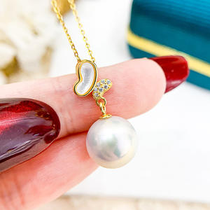 Colgante de Plata S925 Estilo Mariposa para DIY, Collar Vacío con Cuentas Redondas de 9-12mm, Accesorios para Perlas 30779 - Product Image 3