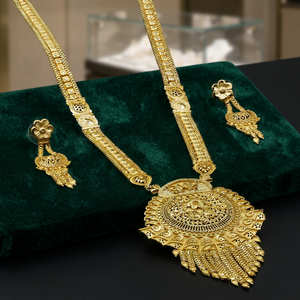 ชุดเครื่องประดับทองชุบไมครอนลายดอกไม้ 14K 18K 24K ทองเหลือง ชุดสร้อยคอยาวแบบดั้งเดิม สร้อยคอแฟชั่น ขายส่ง - Product Image 3