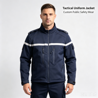 Veste Softshell Tactique de Sécurité Coupe-Vent avec Bandes Réfléchissantes Haute Visibilité et Épaulettes pour Uniforme de Patrouille et de Sécurité Publique