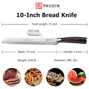 Profesional 10 pulgadas Damasco Acero inoxidable Chef carne jamón pan cuchillo con mango de madera Pakka cocina rebanar jamón <span class=keywords><strong>cuchillos</strong></span> - Product Image 2