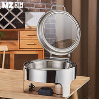 Réchaud à buffet rond en acier inoxydable, réchaud à buffet, couvercle en verre hydraulique, 6 litres, ustensiles de buffet