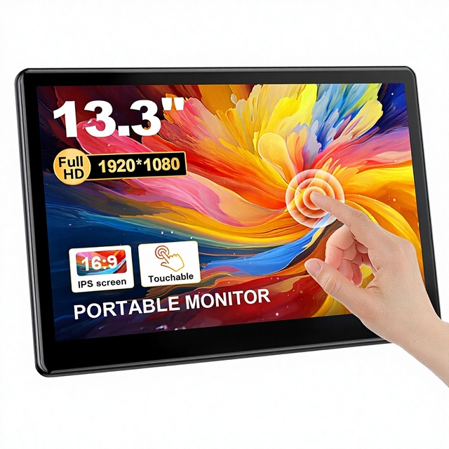 13.3" Industrial Touch Screen Monitor FHD 1920x1080 IPS /VGA VESA Mount Laptop/PC/Mac Compatible Black for Business