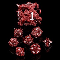 Dés à Jouer DND Polyédriques à Pointes, Faits à la Main, Écologiques, Couleur Personnalisée, Peints à la Main, Tête de Dragon Rouge Métallique, 1 Pièce