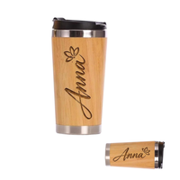 Bouteille d'eau isotherme à double paroi en acier inoxydable 304 avec coque en bambou et logo gravé au laser, cadeau d'entreprise, vente en gros.