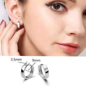 Fashion <strong>Chunky</strong> Small Polish Finished Men Earring Plated Filled <strong>Hoop</strong> Women 925 Sterling <strong>Silver</strong> Earrings <strong>Hoops</strong> - Product Image 2