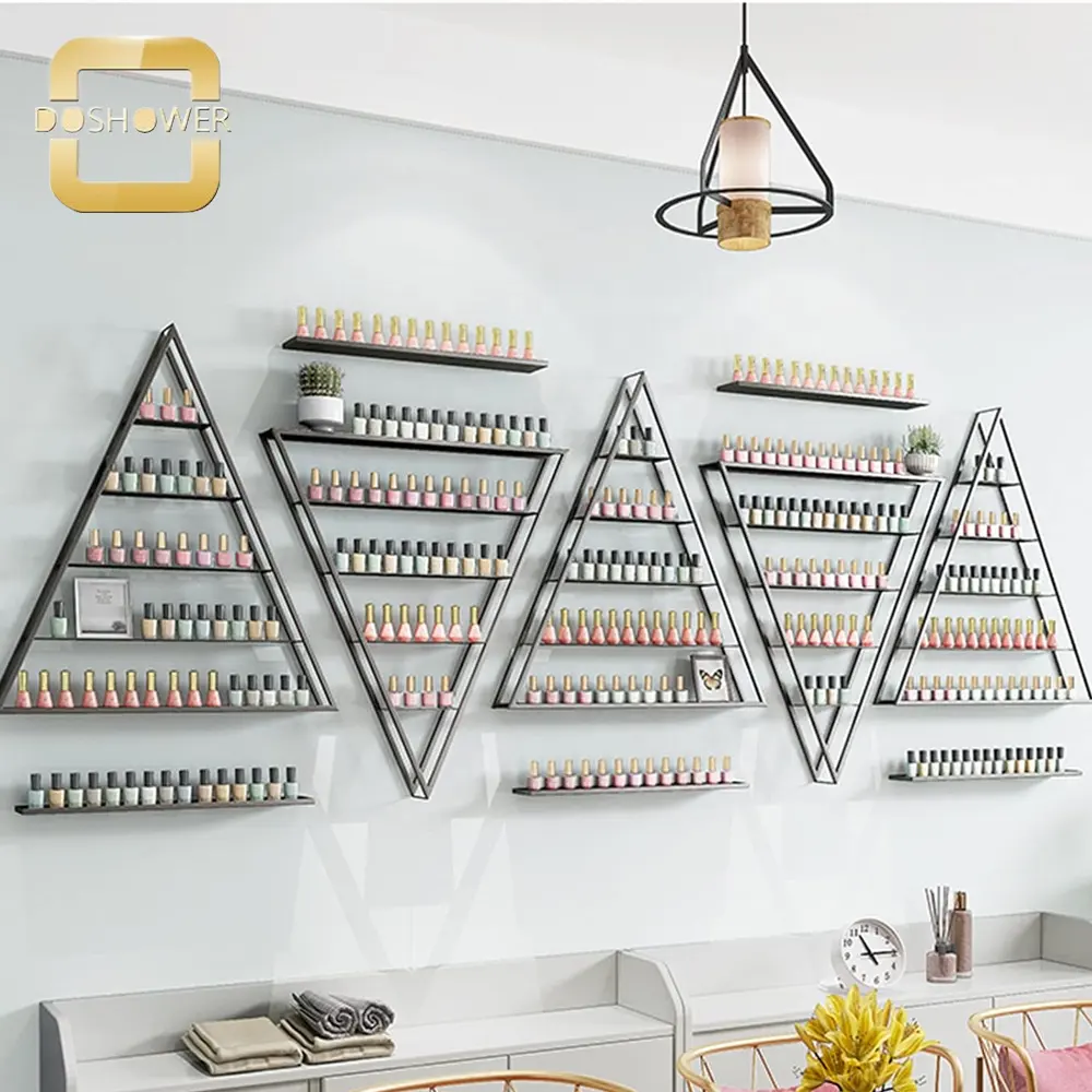 Exhibición de esmalte montada en la pared de diseños modernos con estante de exhibición de esmalte de uñas de aceite para salón de uñas estante de perfume