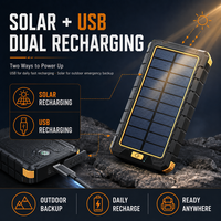 Banque d'alimentation solaire avec boussole intégrée, robuste, étanche, anti-poussière, portable, charge sans fil, pour les voyages en plein air, la randonnée