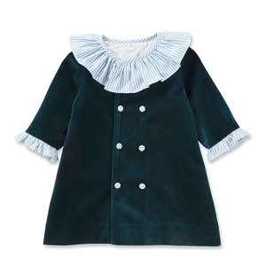 Vestido Casual para Niñas Pequeñas con Cuello de Volantes a Cuadros, Ropa Infantil Sólida con Decoración de Botones, ODM, Combinación para Hermanos, Temporada Otoño-Invierno - Product Image 1