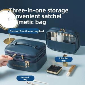 Luxury <b>Travel</b> Cosmetics Pouch Cases Double Layer PU Leather Storage <b>Bag</b> Portable <b>Makeup</b> Pouch <b>Bag</b> with PVC Window - Product Image 3