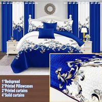 Ensemble de literie et de rideaux 9 pièces, fleurs, microfibre douce, pour une décoration complète de la chambre, rideaux occultants imprimés, ensemble de literie
