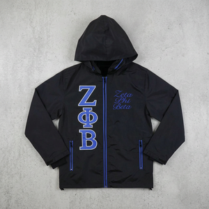 Zeta Phi Beta Sorority Coated <b>Winter</b> Zipper <b>Waterproof</b> & Breathable Hooded Windbreaker - Product Image 3
