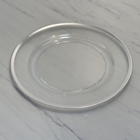 Assiette de présentation ronde transparente en plastique avec bord noir pour mariage, vaisselle de cérémonie, assiettes à dîner