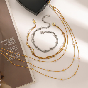 Yueli Three Layer <b>Beaded</b> Chain Necklace Stainless Steel Minimalist Design For Women Fashion Jewelry <b>Set</b> - Product Image 2