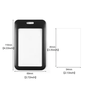 Sliding ID Badge Holders Black Plastic Vertical ID Card Holder Hard ID Card Case Protector For Office School Conference